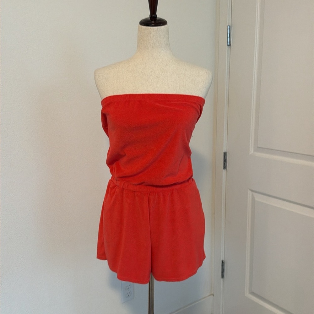 Strapless Red Towel Romper with shorts